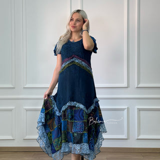Rövid ujjú patchwork ruha