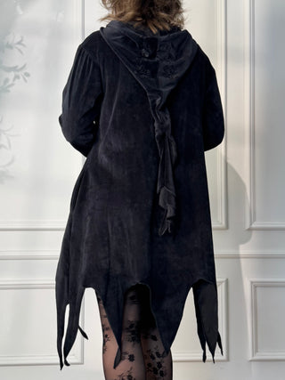 Long embroidered cardigan with cut hem