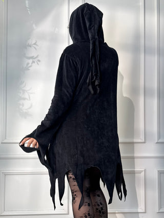 Long embroidered cardigan with cut hem