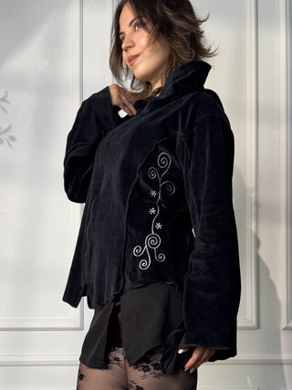 Embroidered velvet-effect cardigan
