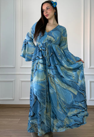 Rochie maxi cu mâneci evazate